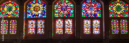 Stained glass windows of Prayer Hall Nasir-al,
YAZD, IRAN - NOV 18, 2016: Stained glass window in Dowlat Abad Garden in Yazd, Iran, Middle East, Asia photo