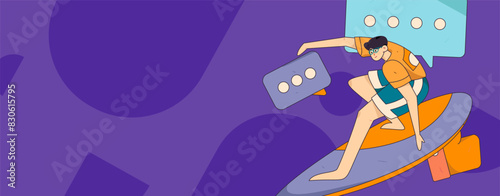 Virtual characters social communication concept business flat vector hand drawn illustration

