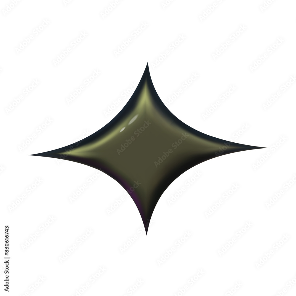 Fototapeta premium 3d abstract y2k shape black isolated. Metal chrome black playful element for design. 3d y2k doodle memphis shape. Vector cartoon illustration