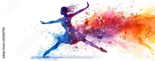 Expressive Dancer in Fluid Watercolor Motion with Vibrant Splashes and Drips
