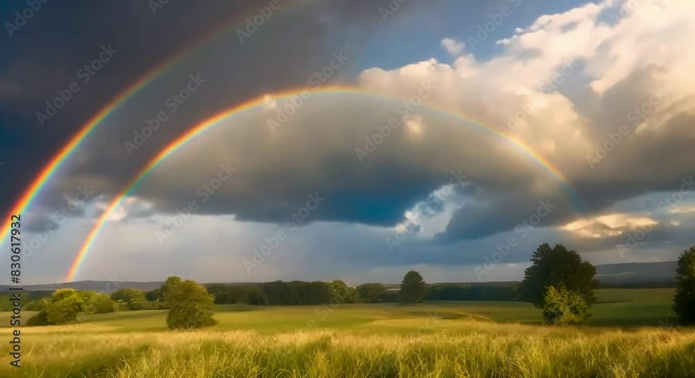 Beautiful Rainbow Arches Across the Sky. Watch as the Vibrant Colors of the Rainbow Gradually Emerge and Fade in the Nice Sky, Creating a Mesmerizing Natural Display.
Beautiful Rainbow Arches Across the Sky. Watch as the Vibrant Colors of the Rainbow Gradually Emerge and Fade in the Nice Sky, Creating a Mesmerizing Natural Display.