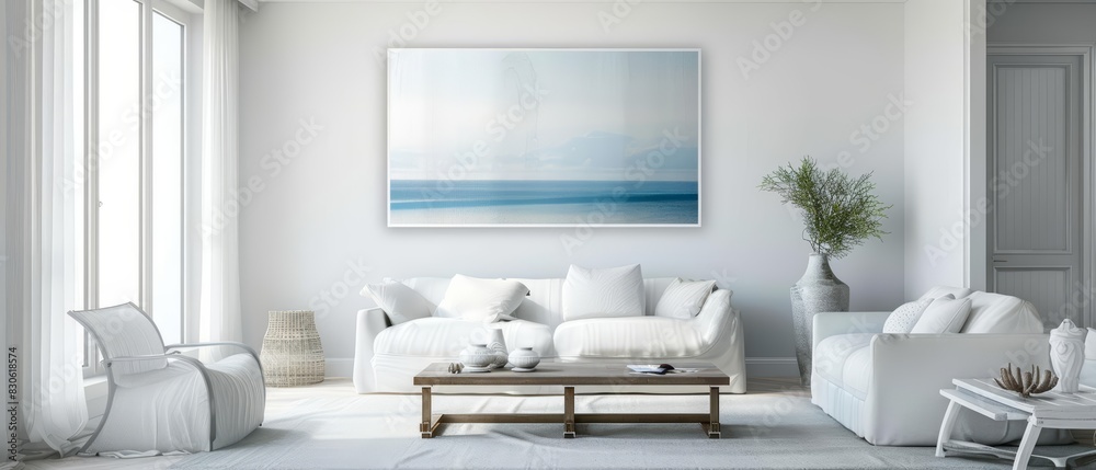 Frame mockup, enhancing the home s interior with a touch of oceanic tranquility and elegance, making it a focal point Frame mockup, enhancing the home s interior with a touch of oceanic tranquility and elegance, making it a focal point