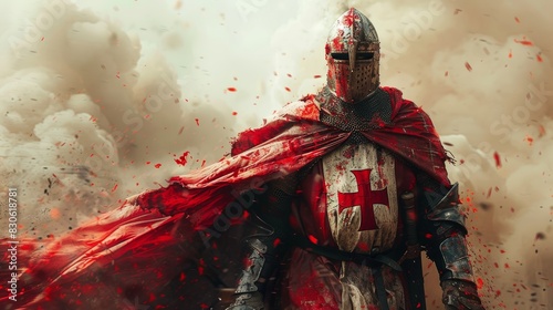 Medieval Crusader Knight Engaged in Battle Generative AI