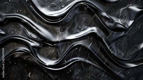 Glamorous black abstract background inspired by the texture of satin waves, ideal for elegant wallpaper photo