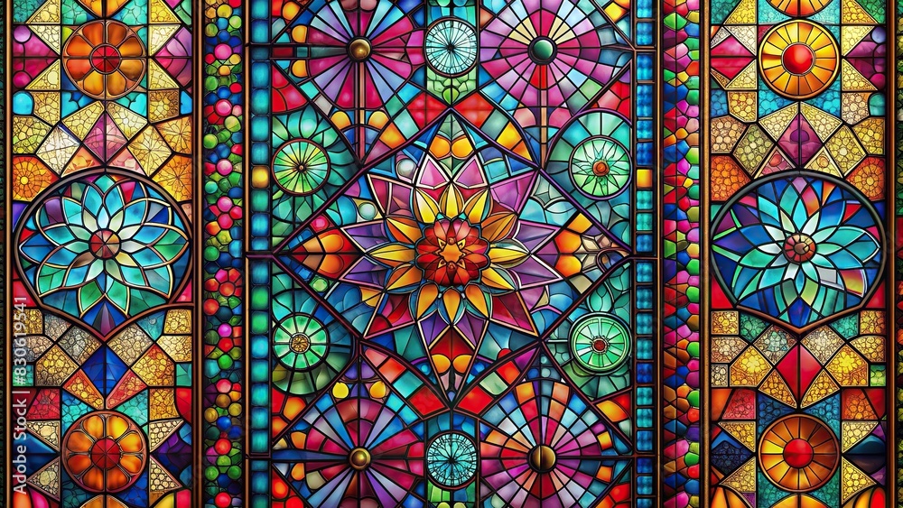 Vibrant abstract stained glass pattern made using generative technology