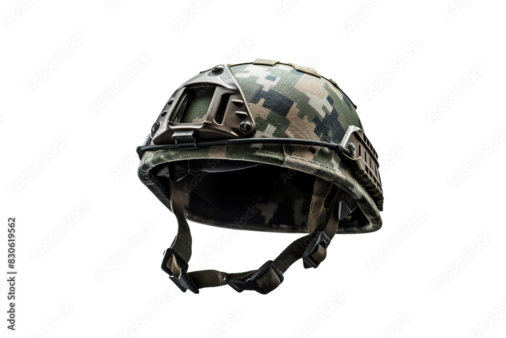 Fototapeta premium Stealth Guardian: A Camouflage Helm on White or PNG Transparent Background.