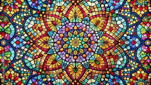 Colorful stained glass mosaic design created by generative