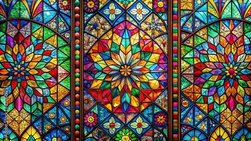 Vibrant abstract stained glass pattern made using generative technology