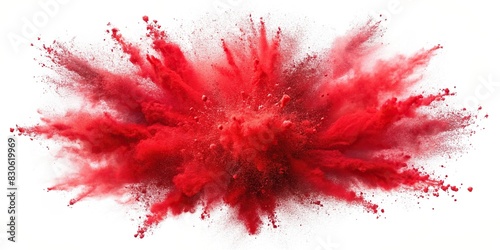 Red scarlet ruby color powder dust explosion isolated on background for colorful festival celebration photo