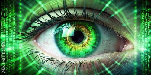 Advanced eye with animated green code backdrop
