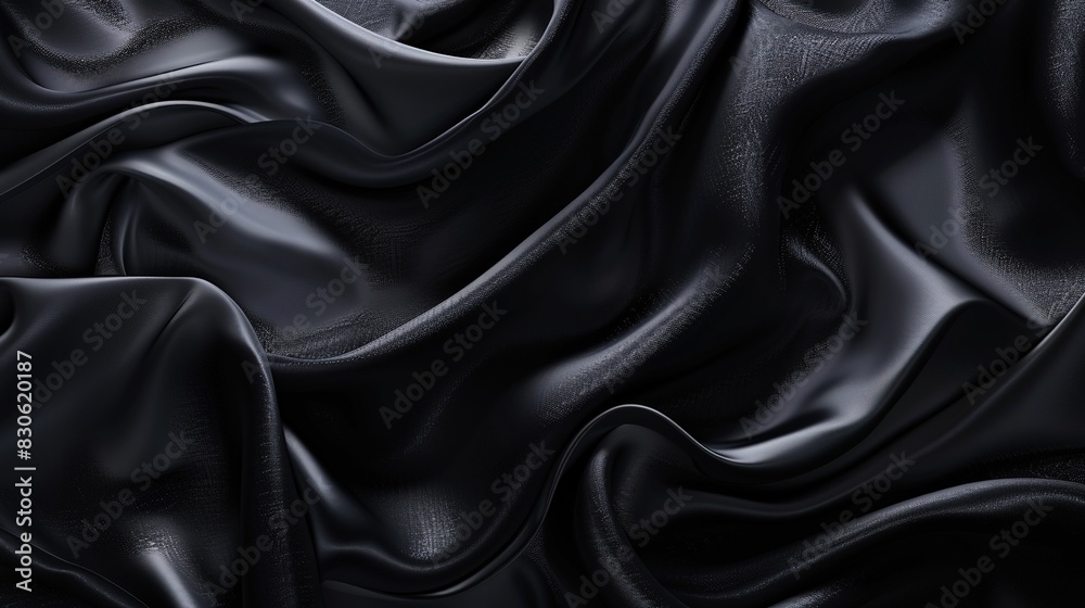 Obraz premium Glamorous black abstract background inspired by the texture of satin waves, ideal for elegant wallpaper