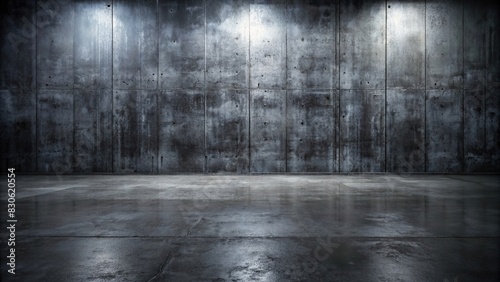 Dark concrete floor with black wall texture for industrial background photo