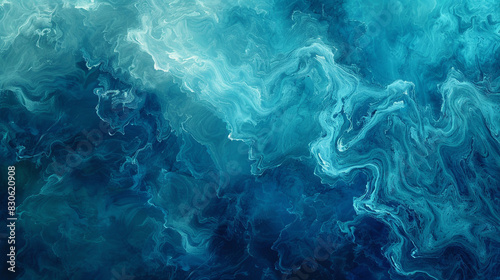 Abstract canvas with deep marine blue and aqua smears, creating oceanic textures and evoking sea imagery, photo