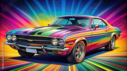Vibrant of an American muscle car in a colourful design