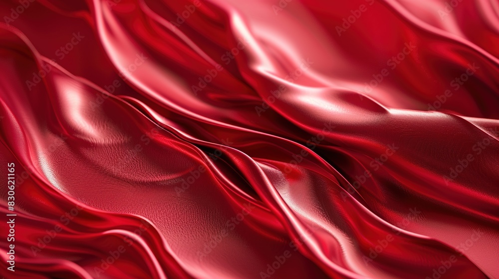 Obraz premium Glamorous red abstract background inspired by the texture of satin waves, ideal for elegant wallpaper