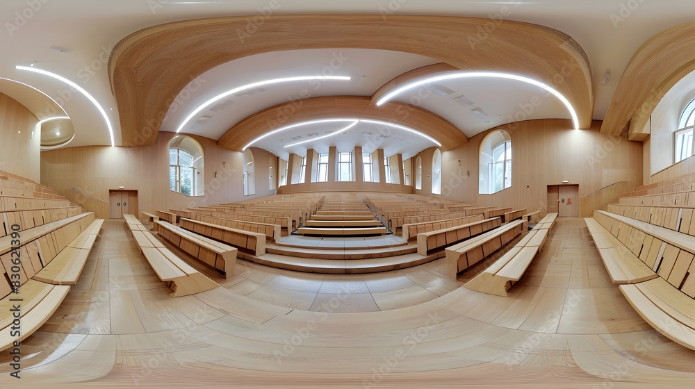 modern panorama view, equirectangular photograph of a university ...