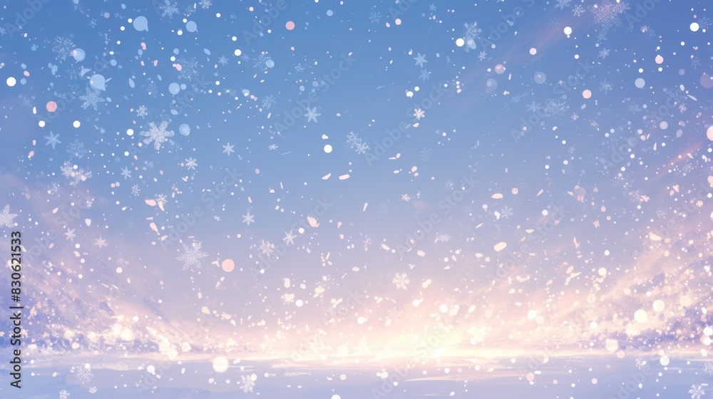 Obraz premium Christmas, winter, romantic snow scene, cold winter, beautiful ultra-wide winter background image, light snow dancing in the sky, dreamy, 4k high-definition wallpaper, background, generated by AI.