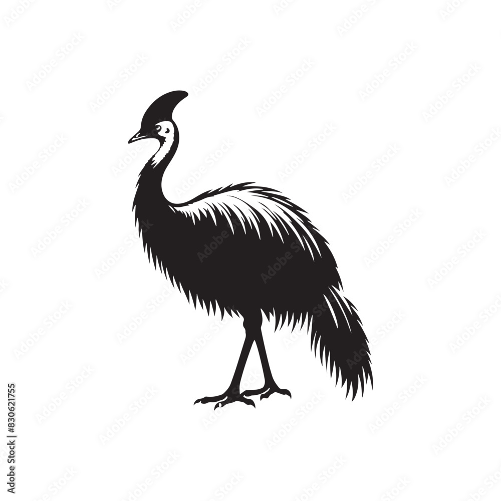 Cassowary Vector Silhouette: Black Vector Silhouette of a Cassowary, Symbolizing Strength and Majesty in Nature- Cassowary Illustration. Cassowary Vector Silhouette: Black Vector Silhouette of a Cassowary, Symbolizing Strength and Majesty in Nature- Cassowary Illustration.