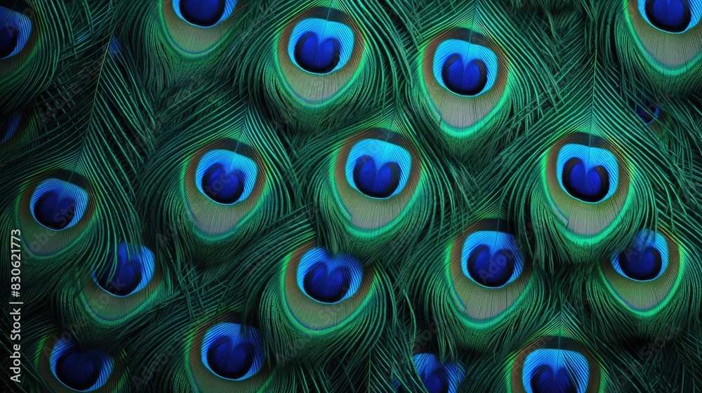 Obraz premium Background of peacock feathers. The background is in an abstract style. A pattern of feathers. An exotic bird.