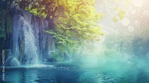 Tranquil Oasis: Construct a serene landscape with calming blues, tranquil greens, and flowing lines, inviting viewers to find solace and peace amidst the chaos of the world.