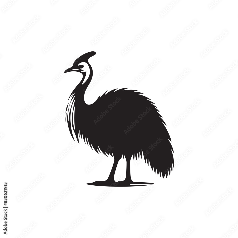 Cassowary Vector Silhouette: Black Vector Silhouette of a Cassowary, Symbolizing Strength and Majesty in Nature- Cassowary Illustration.