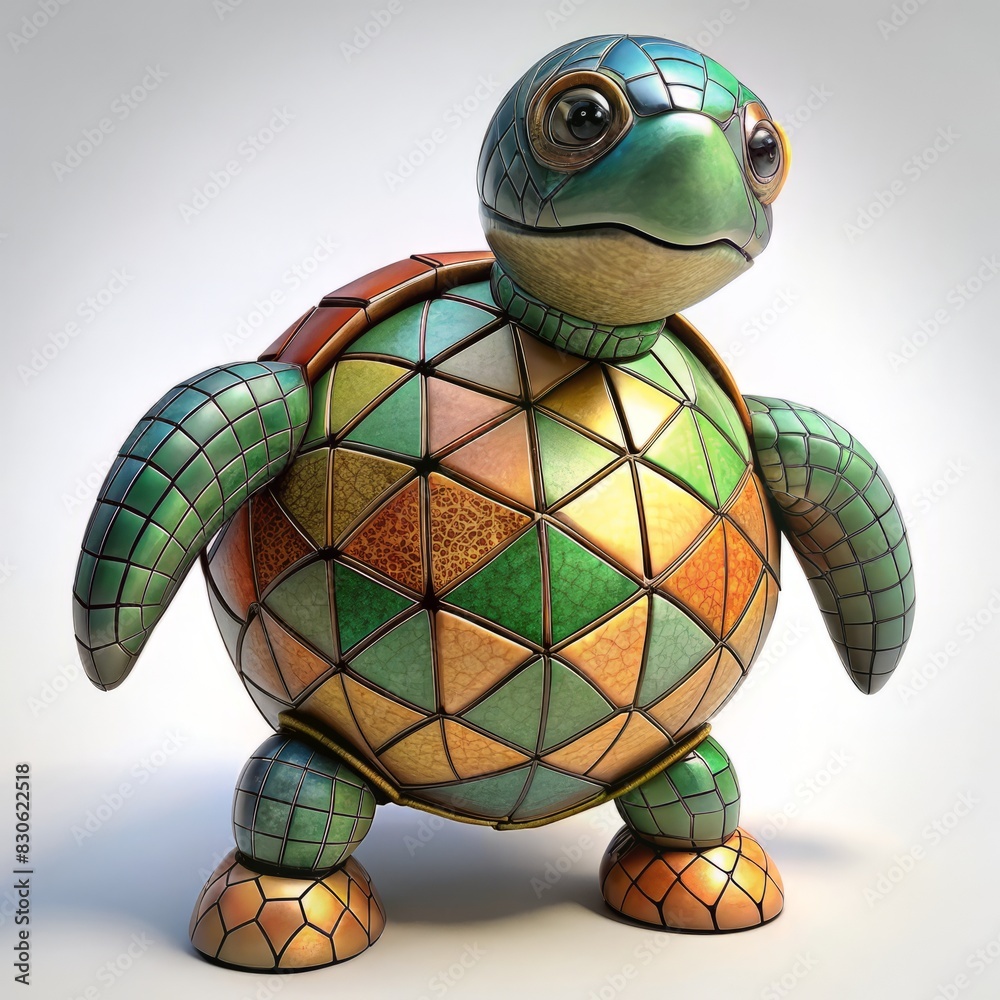 Fototapeta premium 3D Render of a Stained Glass Turtle Mascot, on isolated white background, Generative AI