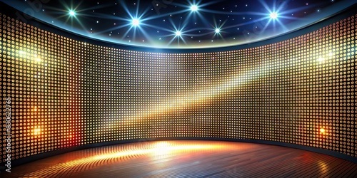 Curved cinema glittering diode pixel technology modern backdrop with light panel concave monitor digital texture photo