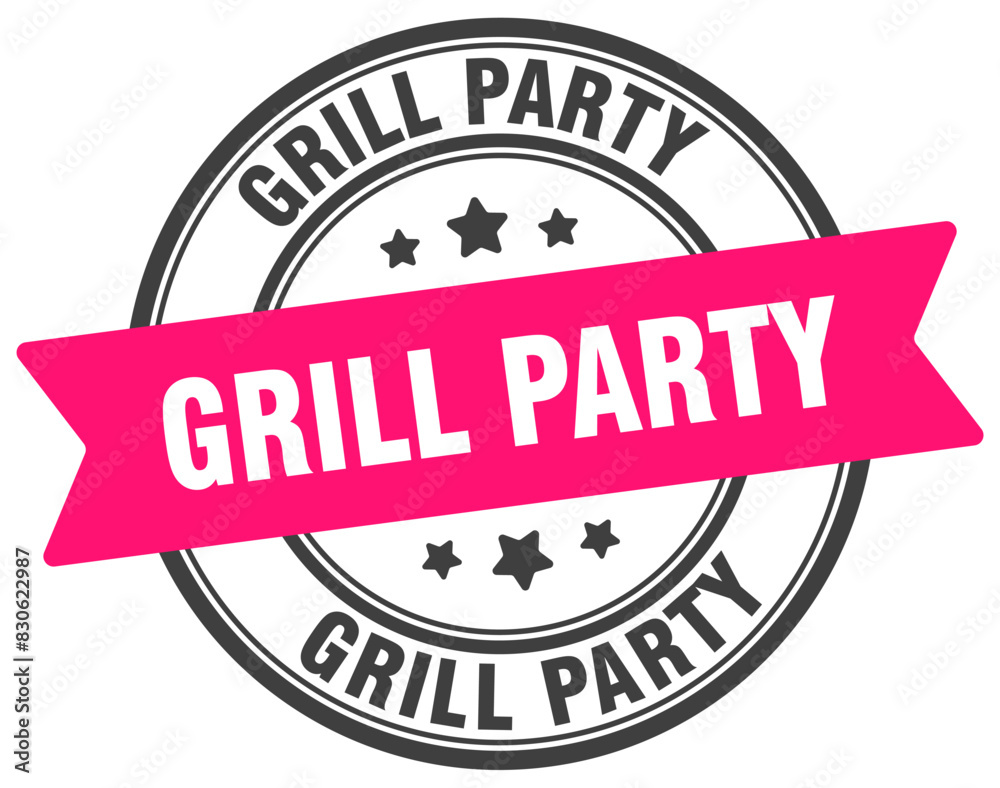 grill party stamp. grill party label on transparent background. round sign