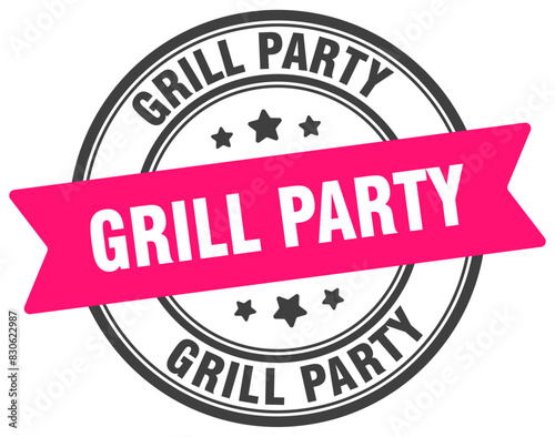 grill party stamp. grill party label on transparent background. round sign