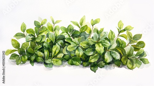 Watercolor Depiction of a Lush Boxwood Shrub in Garden Art