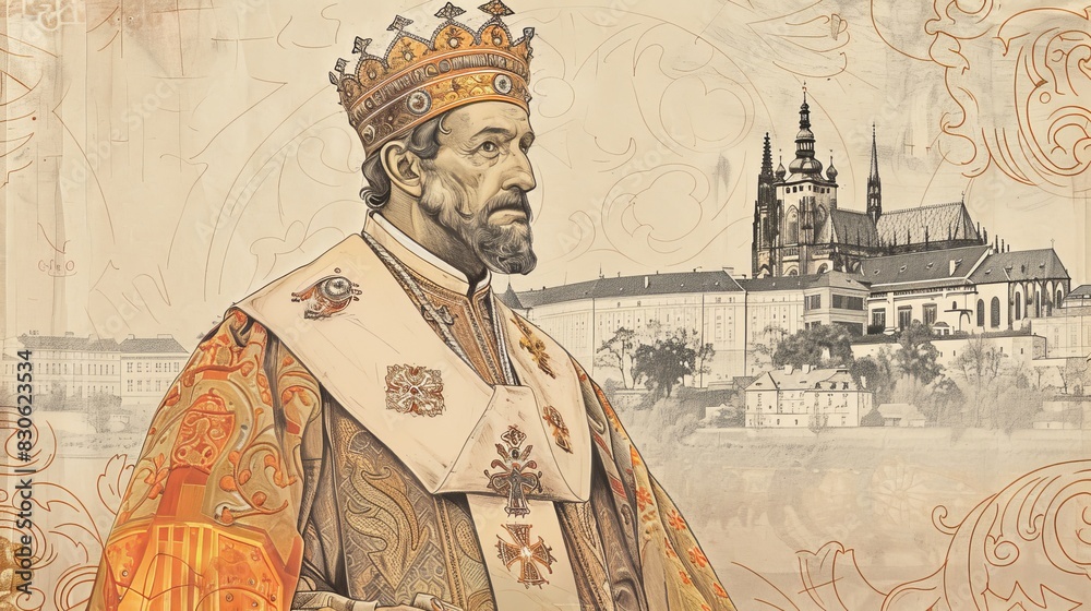 custom made wallpaper toronto digitalSt. Wenceslaus I in Royal Robes in 10th-Century Czech Court, Biblical Illustration, Beige Background, Copyspace