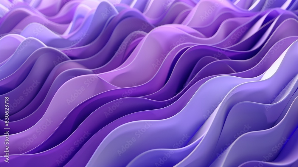 Fototapeta premium A mesmerizing 3D background with horizontal wavy textures in various shades of purple, each wave curving gracefully to form a harmonious and visually appealing pattern,