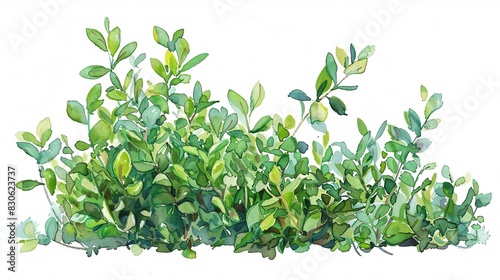 Artistic Watercolor Painting of Boxwood Shrubs in a Garden photo