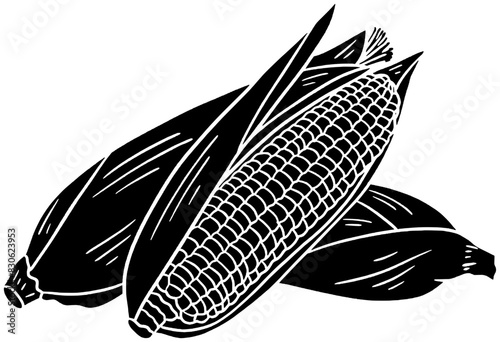 corn illustration food silhouette mexican logo tree icon stick outline snack cob hot leaves leaf fried yellow roasted grilled shape mayo corncob street for vector graphic background