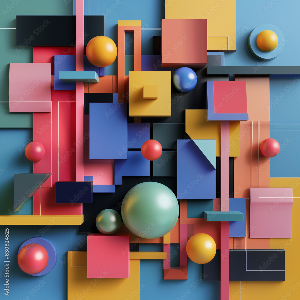 Obraz premium Set of colorful geometric compositions, 3d render