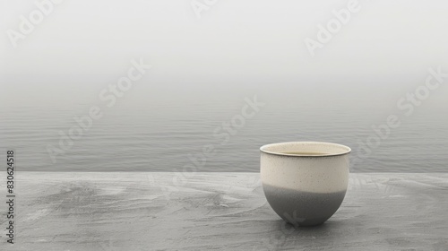 White Ceramamo Vase with Black Spots, Serene Water Background