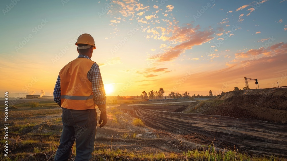 Construction Worker Observing Sunset after a Day's Labor