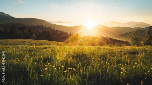 Sunrise Over Serene Valley With Gentle Morning Breeze photo