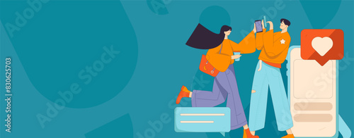 Virtual characters social communication concept business flat vector hand drawn illustration
