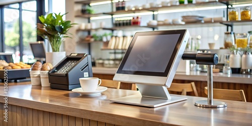 Point of sale system in a modern cafe setting photo
