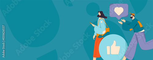 Virtual characters social communication concept business flat vector hand drawn illustration
