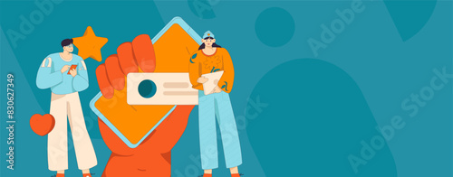 Virtual characters social communication concept business flat vector hand drawn illustration
