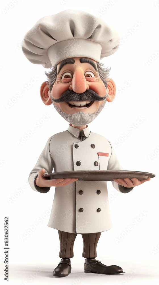 Smiling Cartoon Chef Holding Empty Serving Tray Smiling Cartoon Chef Holding Empty Serving Tray