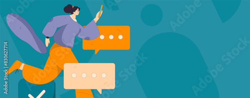 Virtual characters social communication concept business flat vector hand drawn illustration

