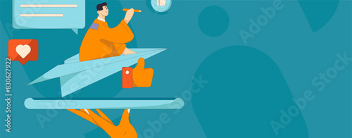 Virtual characters social communication concept business flat vector hand drawn illustration
