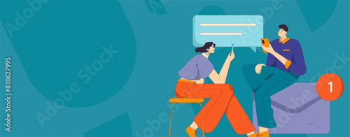 Virtual characters social communication concept business flat vector hand drawn illustration
