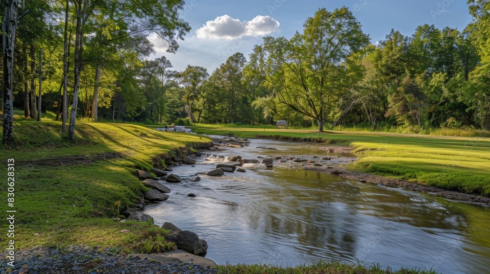 A peaceful river winding through the retreats property perfect for fishing or cooling off on a warm day.