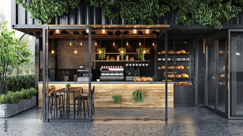 Container cafe burger pizza coffee restaurant Design background mockup