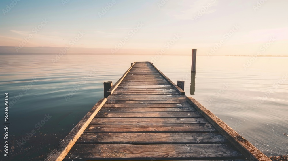 Tranquil Dawn Serenade at Weathered Wooden Pier Tranquil Dawn Serenade at Weathered Wooden Pier