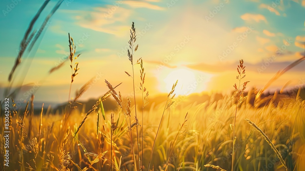 Fototapeta premium Serene Sunrise/Sunset Over Wheat Field